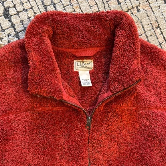 L.L. Bean Men's half Zip-Up Sherpa Fleece Sweater in Rich Coral / Rust XL‎ - Picture 2 of 12